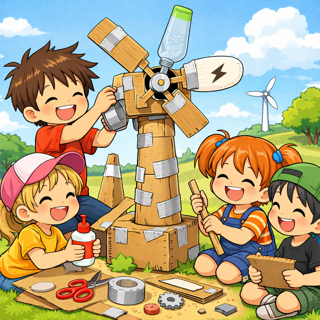 bambini con mulino a vento